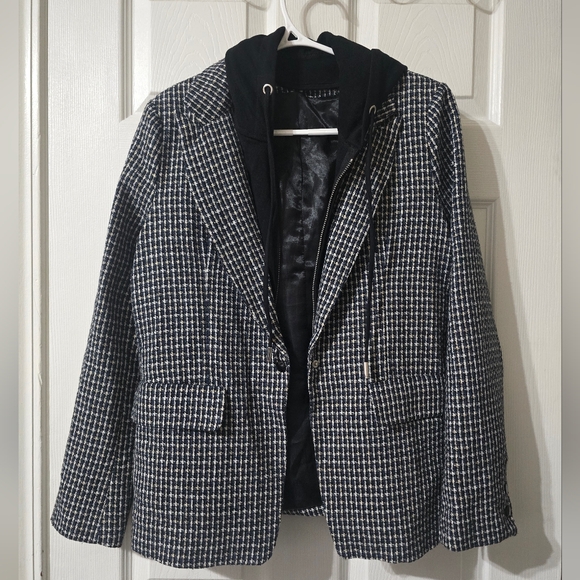 Elan Harper Hoodie Dickie Blazer, Black & White Plaid, Preppy Grunge, Sz Small. - Picture 2 of 15
